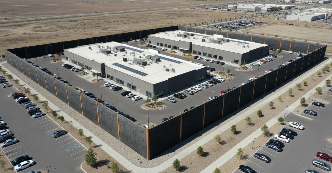 ECO-Strong recycled rubber fence panels never crack fade lifetime manufacturer warranty Texas data center